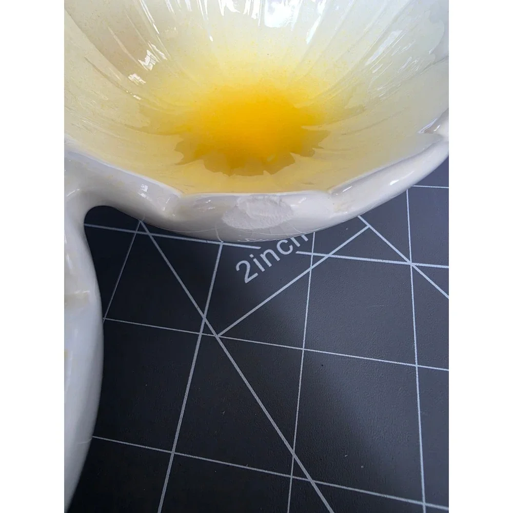 Harry & David Ceramic 3 Section Condiment Server Yellow Flower Petal Bowl Handle